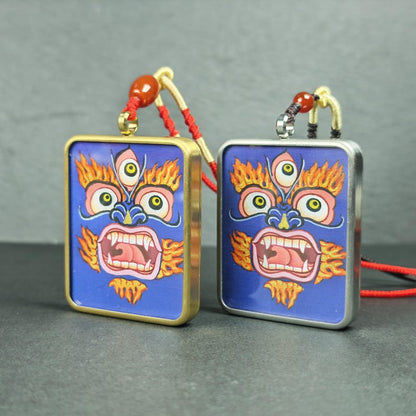 Hand-Painted Mahakala Locket Necklace – Tibetan Gau Amulet
