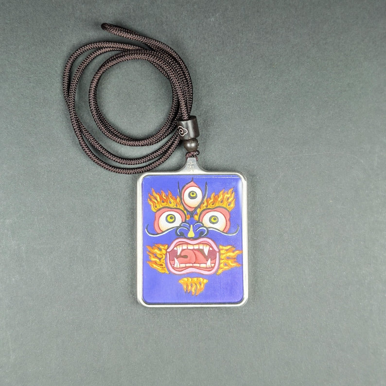 Hand-Painted Mahakala Locket Necklace – Tibetan Gau Amulet