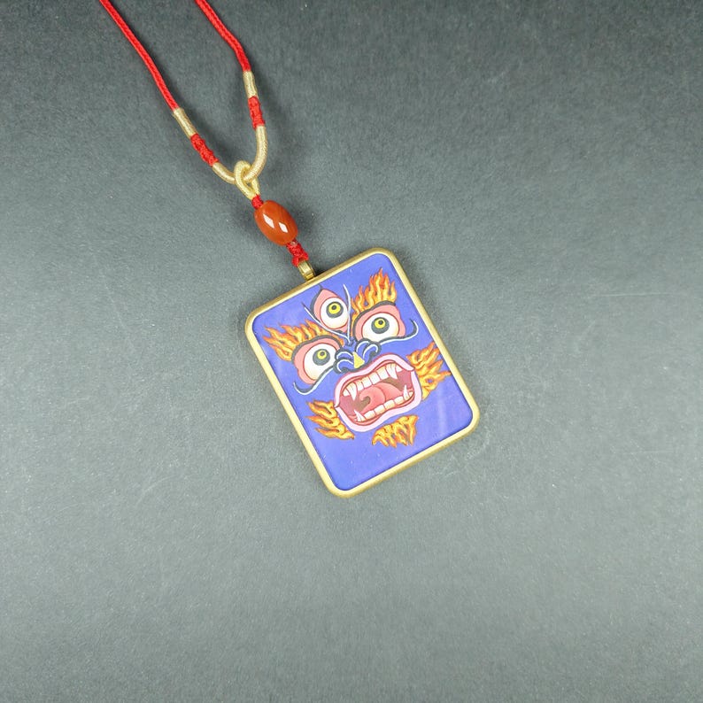 Hand-Painted Mahakala Locket Necklace – Tibetan Gau Amulet