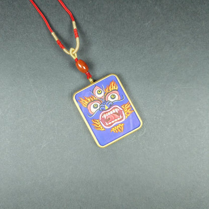 Hand-Painted Mahakala Locket Necklace – Tibetan Gau Amulet