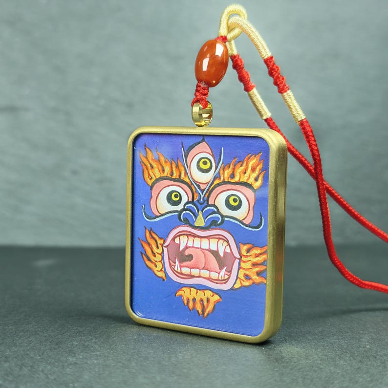 Hand-Painted Mahakala Locket Necklace – Tibetan Gau Amulet