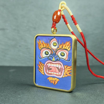 Hand-Painted Mahakala Locket Necklace – Tibetan Gau Amulet
