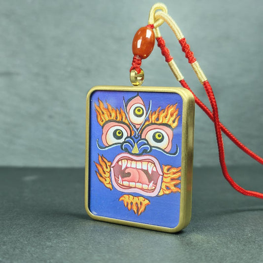 Hand-Painted Mahakala Locket Necklace – Tibetan Gau Amulet