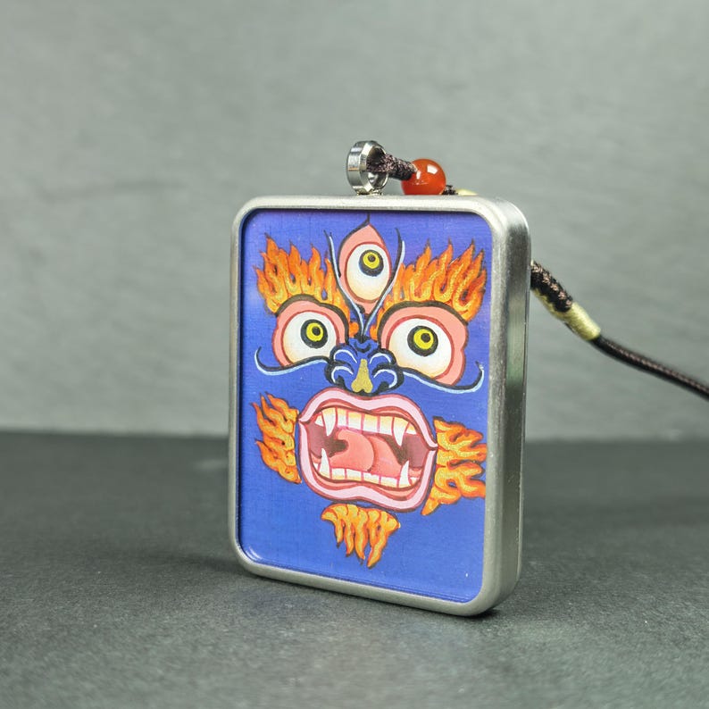 Hand-Painted Mahakala Locket Necklace – Tibetan Gau Amulet