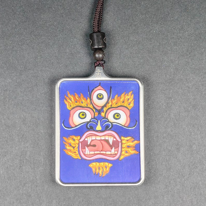 Hand-Painted Mahakala Locket Necklace – Tibetan Gau Amulet