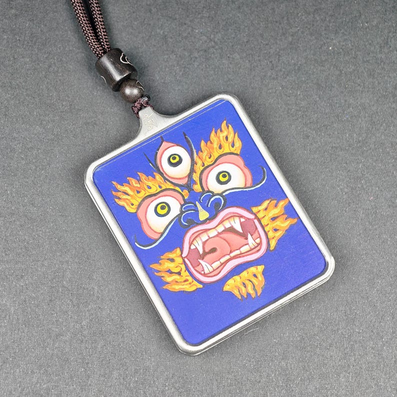 Hand-Painted Mahakala Locket Necklace – Tibetan Gau Amulet