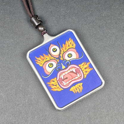 Hand-Painted Mahakala Locket Necklace – Tibetan Gau Amulet
