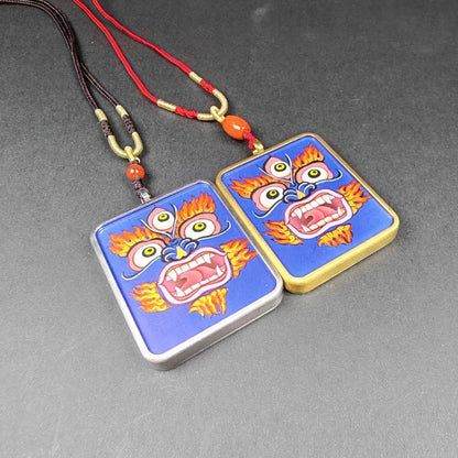 Hand-Painted Mahakala Locket Necklace – Tibetan Gau Amulet