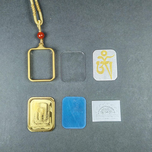 Hand-Painted OM Letter Locket - Sacred Tibetan Gau Box Amulet- Religious Talisman Pendant - Stainless Steel Necklace - Spiritual Gift