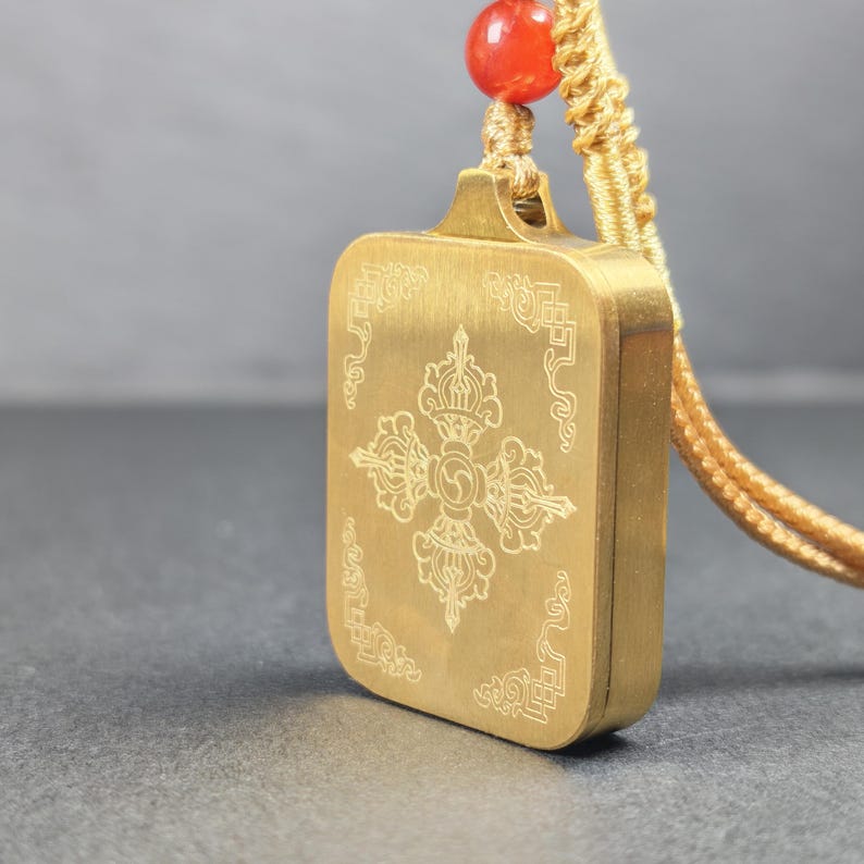 Hand-Painted OM Letter Locket - Sacred Tibetan Gau Box Amulet- Religious Talisman Pendant - Stainless Steel Necklace - Spiritual Gift