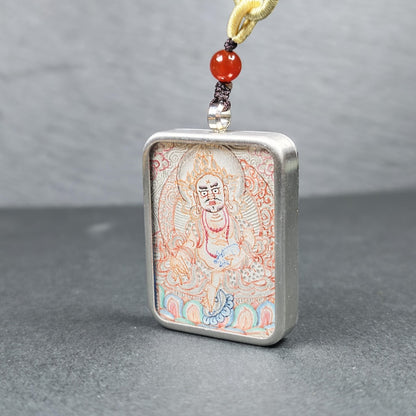 Hand-Painted Yellow Jambhala Locket Necklace – Tibetan Gau Amulet