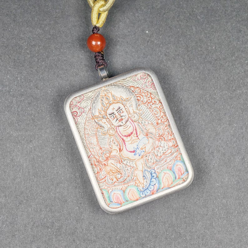 Hand-Painted Yellow Jambhala Locket Necklace – Tibetan Gau Amulet