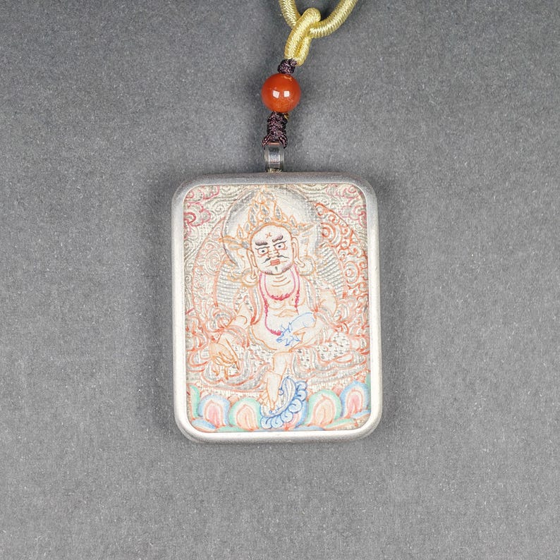 Hand-Painted Yellow Jambhala Locket Necklace – Tibetan Gau Amulet