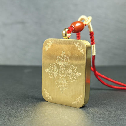 Hand-Painted Yellow Jambhala Locket – Tibetan Gau Box Amulet Necklace