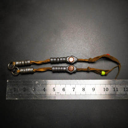 6mm Cold Iron Prayer Bead Counters with Mantra Dot Pendant - Tibetan Buddhist art, size reference