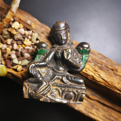 This is collect from Samyé Monastray, the first monastery in Tibet,and important Nyingma monsatery,about 60 years old. It's an old-fashioned green tara statue and painted with mineral pigments. Green Tara is associated with enlightened activity and active compassion, and is the manifestation from which all her other forms emanate.