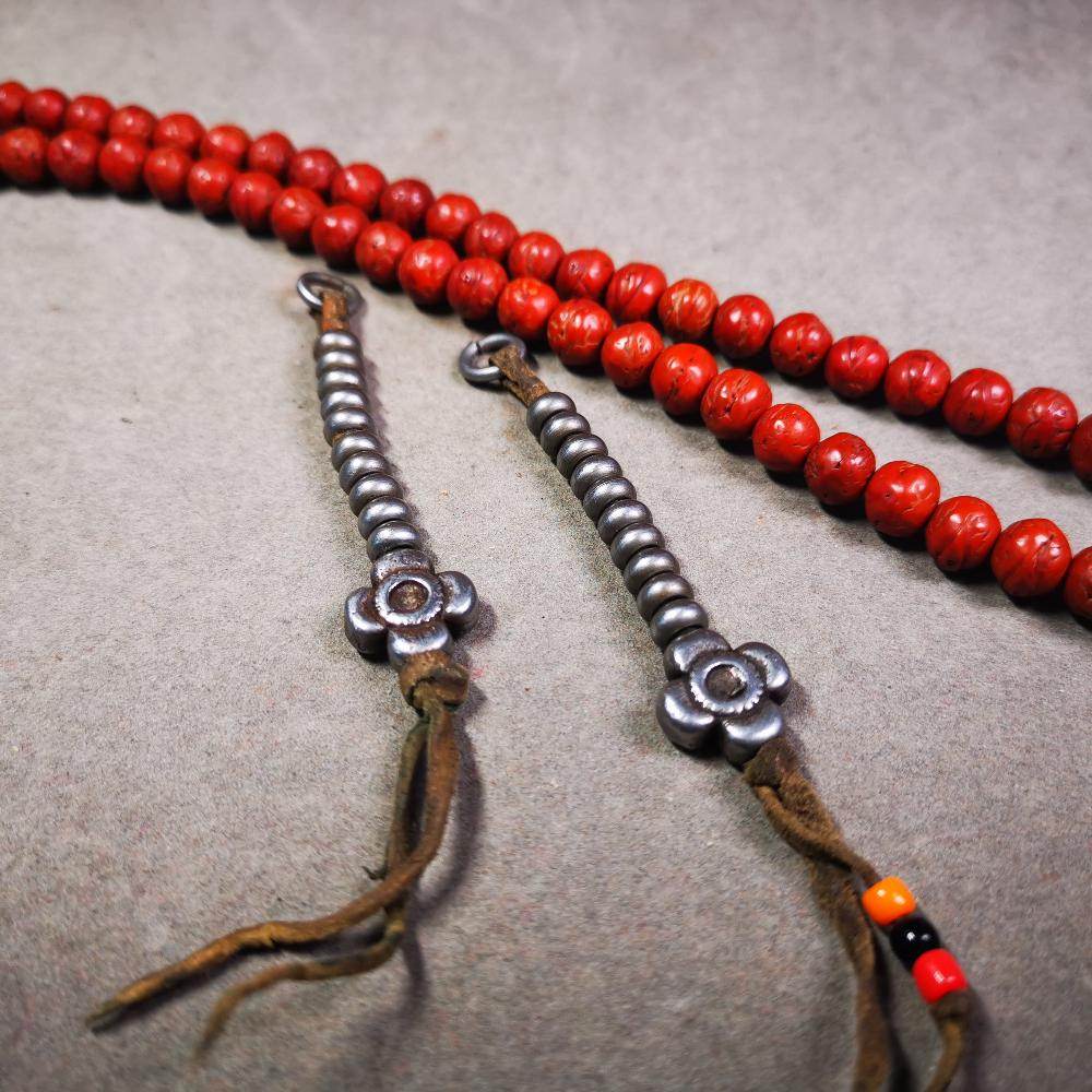 6mm Cold Iron Prayer Bead Counters with Gesang Flower Pendant - Tibetan Buddhist art, size reference