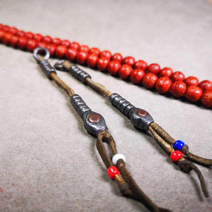 6mm Cold Iron Prayer Bead Counters with Mantra Dot Pendant - Tibetan Buddhist art, close-up detail