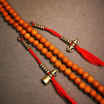5mm Brass Prayer Bead Counters with Dorje Bell Pendant - Tibetan Buddhist art, detailed view
