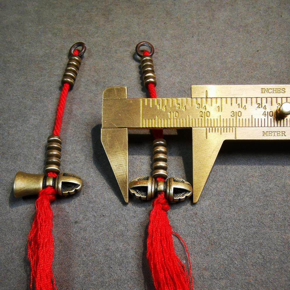 5mm Brass Prayer Bead Counters with Dorje Bell Pendant - Tibetan Buddhist art, size reference