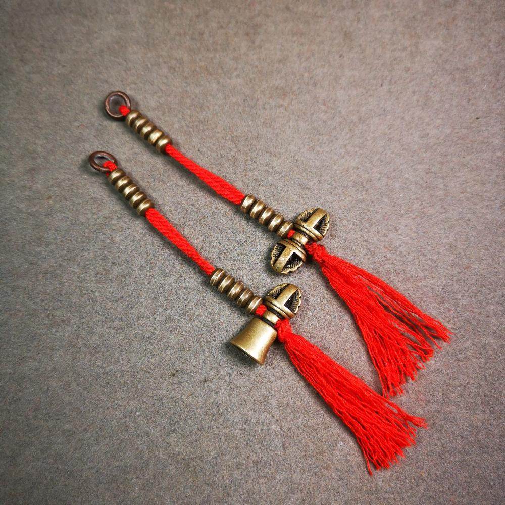 5mm Brass Prayer Bead Counters with Dorje Bell Pendant - Tibetan Buddhist art, close-up detail