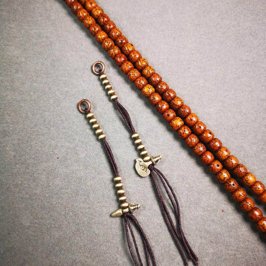 4mm Brass Prayer Bead Counters with Kila and Kartika Pendant - Tibetan Buddhist art, front view