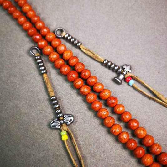 5mm Cold Iron Prayer Bead Counters with Dorje Bell Pendant - Tibetan Buddhist art, detailed view
