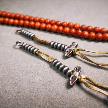 6mm Cold Iron Prayer Bead Counters with Dorje Bell Pendant - Tibetan Buddhist art, close-up detail