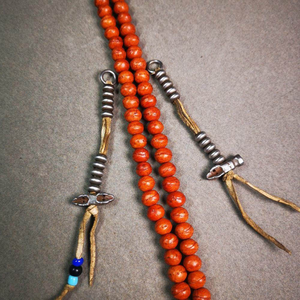6mm Cold Iron Prayer Bead Counters with Dorje Bell Pendant - Tibetan Buddhist art, detailed view