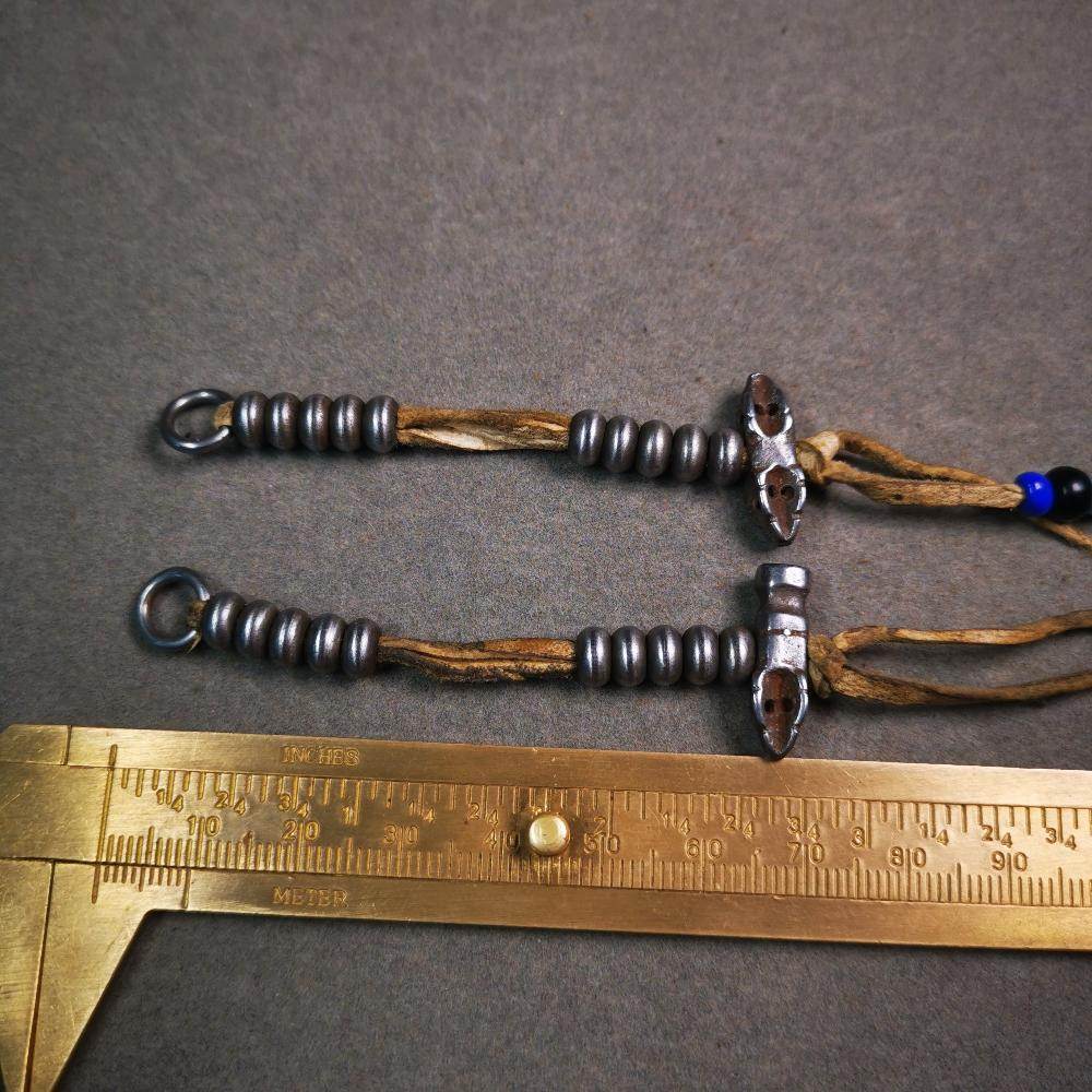 6mm Cold Iron Prayer Bead Counters with Dorje Bell Pendant - Tibetan Buddhist art, size reference