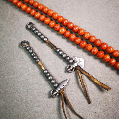 6mm Cold Iron Prayer Bead Counters with Kila and Kartika Pendant - Tibetan Buddhist art, front view