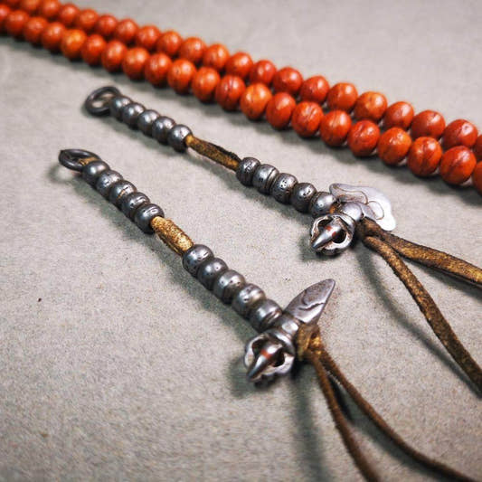 6mm Cold Iron Prayer Bead Counters with Kila and Kartika Pendant - Tibetan Buddhist art, detailed view