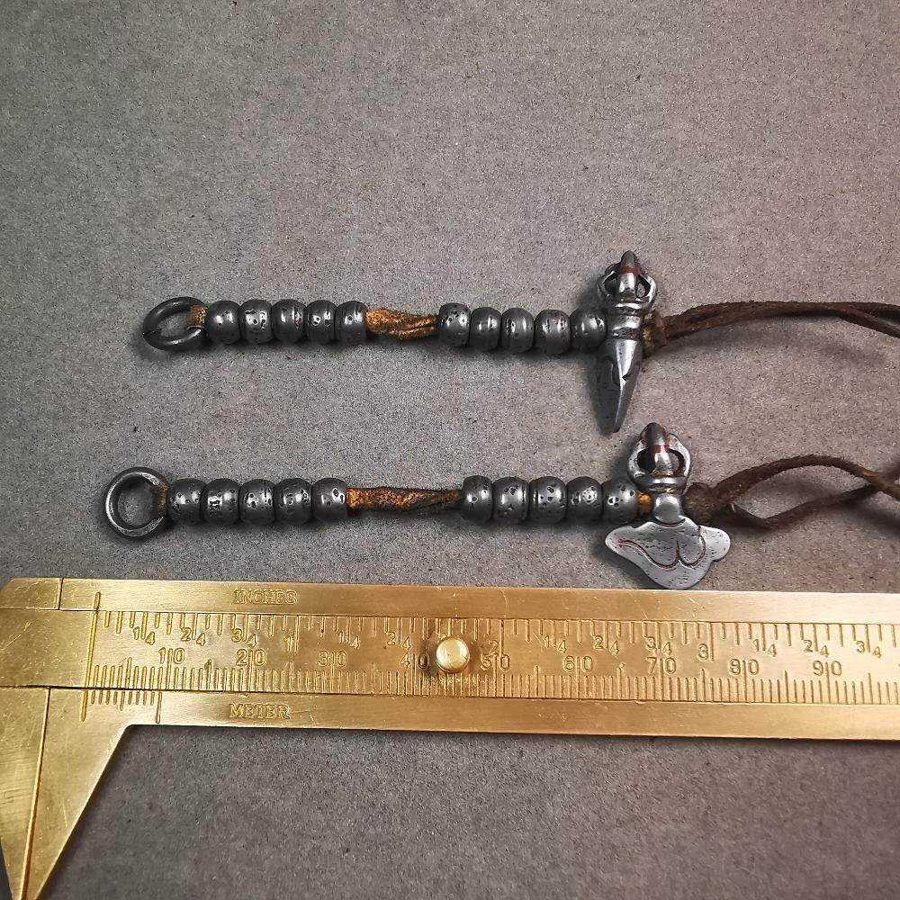 6mm Cold Iron Prayer Bead Counters with Kila and Kartika Pendant - Tibetan Buddhist art, size reference