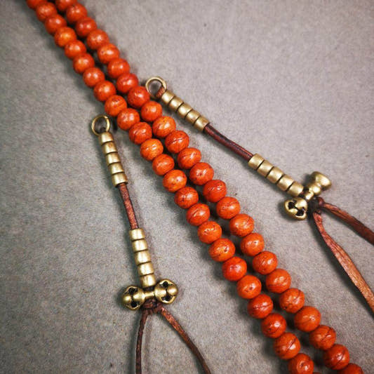 5mm Brass Prayer Bead Counters with Dorje Bell Pendant - Tibetan Buddhist art, detailed view