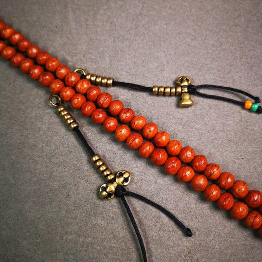 5mm Brass Prayer Bead Counters with Dorje Bell Pendant - Tibetan Buddhist art, detailed view