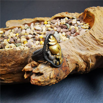 Gandhanra Unique Handcrafted Tibetan Buddhist Shankha Conch Ring,Made of Pure Gold Filled and Silver Filled,Protection Jewelry,0.87"