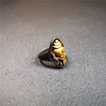 Gandhanra Unique Handcrafted Tibetan Buddhist Shankha Conch Ring,Made of Pure Gold Filled and Silver Filled,Protection Jewelry,0.87"