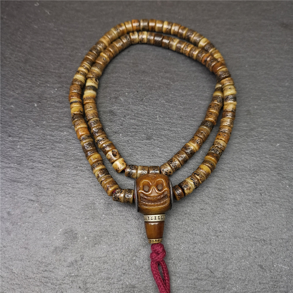 Gandhanra Old Tibetan Kapala Skull Bone Mala,Tibetan Prayer Beads for Meditation,24"