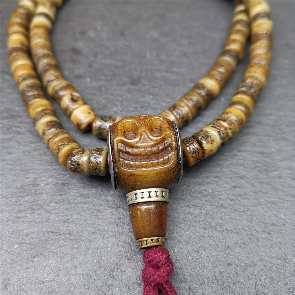 Gandhanra Old Tibetan Kapala Skull Bone Mala,Tibetan Prayer Beads for Meditation,24"