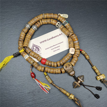 Gandhanra Authentic Tibetan Kapala Mala Necklace,Old Skull Bone Prayer Bead