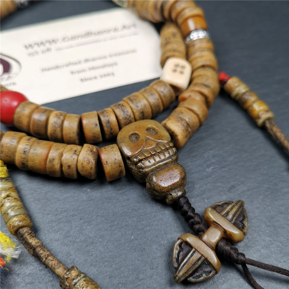 Gandhanra Authentic Tibetan Kapala Mala Necklace,Old Skull Bone Prayer Bead