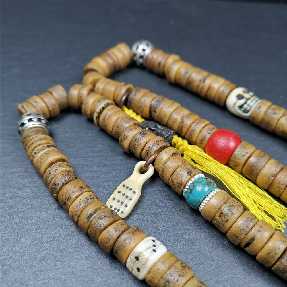 Gandhanra Authentic Tibetan Kapala Mala Necklace,Old Skull Bone Prayer Bead