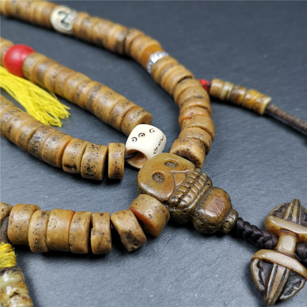 Gandhanra Authentic Tibetan Kapala Mala Necklace,Old Skull Bone Prayer Bead