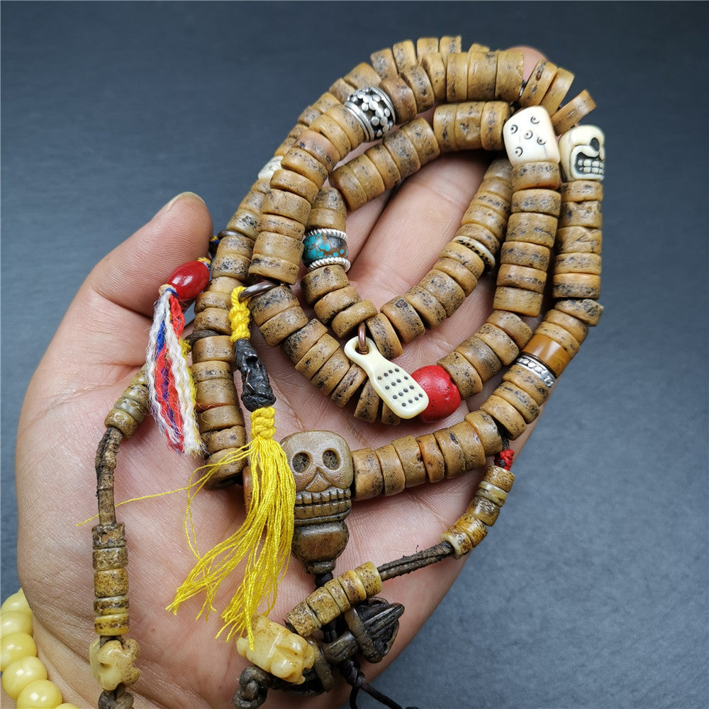 Gandhanra Authentic Tibetan Kapala Mala Necklace,Old Skull Bone Prayer Bead