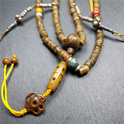 Gandhanra Authentic Tibetan Kapala Mala Necklace | Old 8mm 108 Prayer Beads with Treasures | Spiritual Jewelry from Nyingma Kathok Monastery