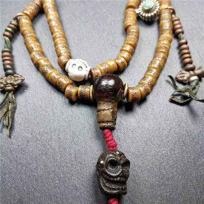 Old Kapala Skull Bone Mala - Tibetan Buddhist mala beads, view 8