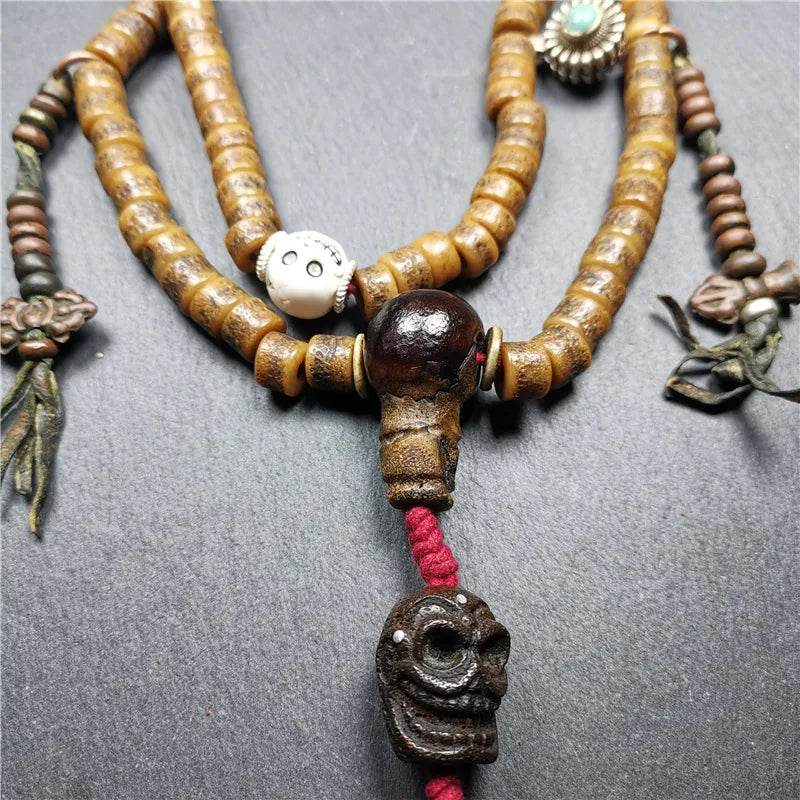 Old Kapala Skull Bone Mala - Tibetan Buddhist mala beads, view 8