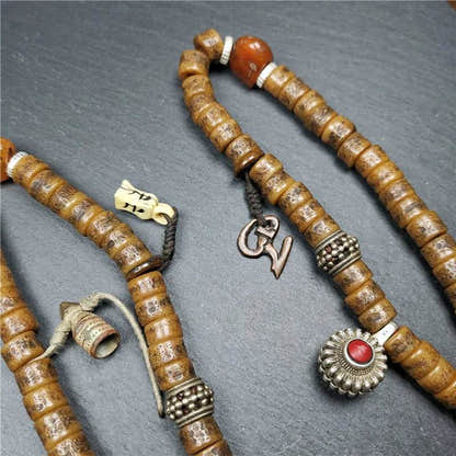 Old Kapala Skull Bone Mala - Tibetan Buddhist mala beads, view 12