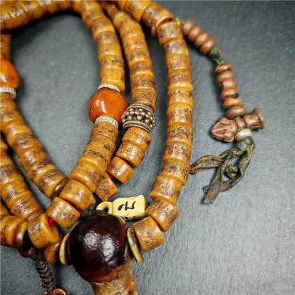 Old Kapala Skull Bone Mala - Tibetan Buddhist mala beads, view 5