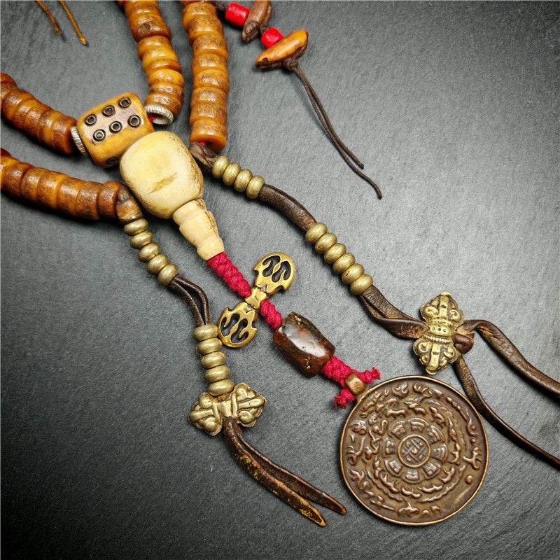 Old Kapala Skull Bone Mala - Tibetan Buddhist mala beads, view 15